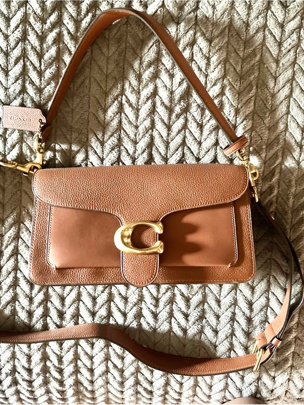 Coach Tan/Brown Leather Shoulder Bag with Gold 'C' Clasp
